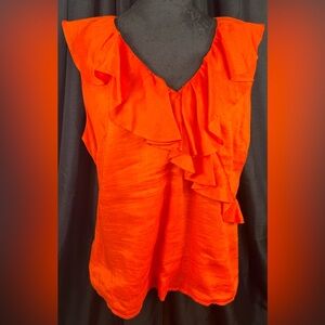 Borden Alicia Ruffle Neck Sleeveless Red Pop Blouse Size 12 c15